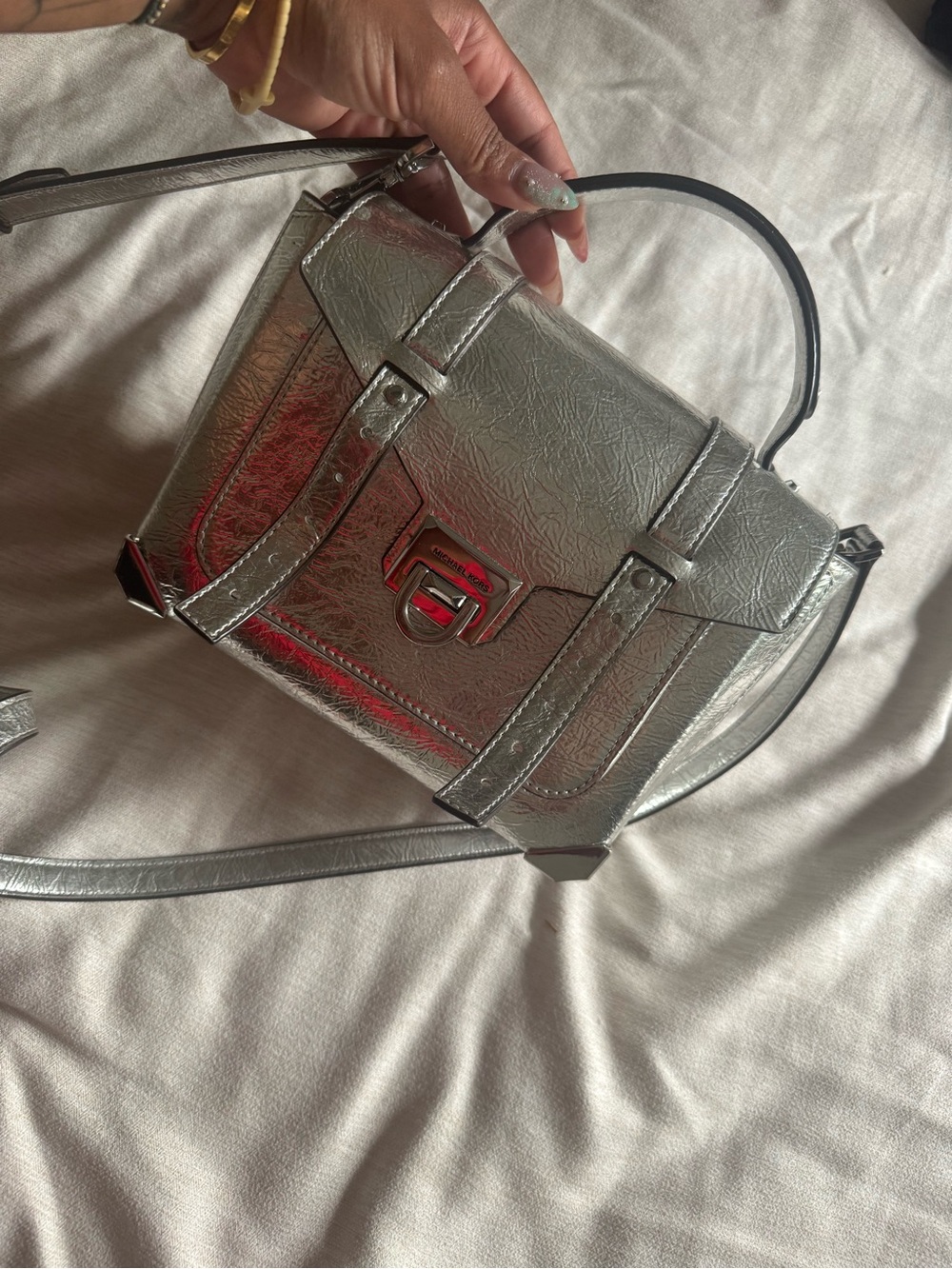 Michael Kors Metallic Silver Satchel Crossbody